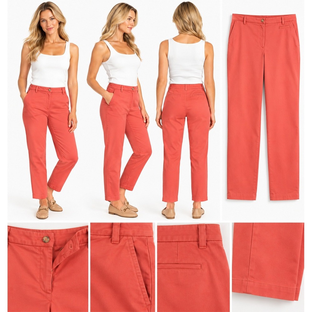 Talbots Pants Womens 8P Coral Orange Petite Chino Straight Leg Cotton Preppy USA
